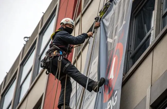 High-rise sign installation